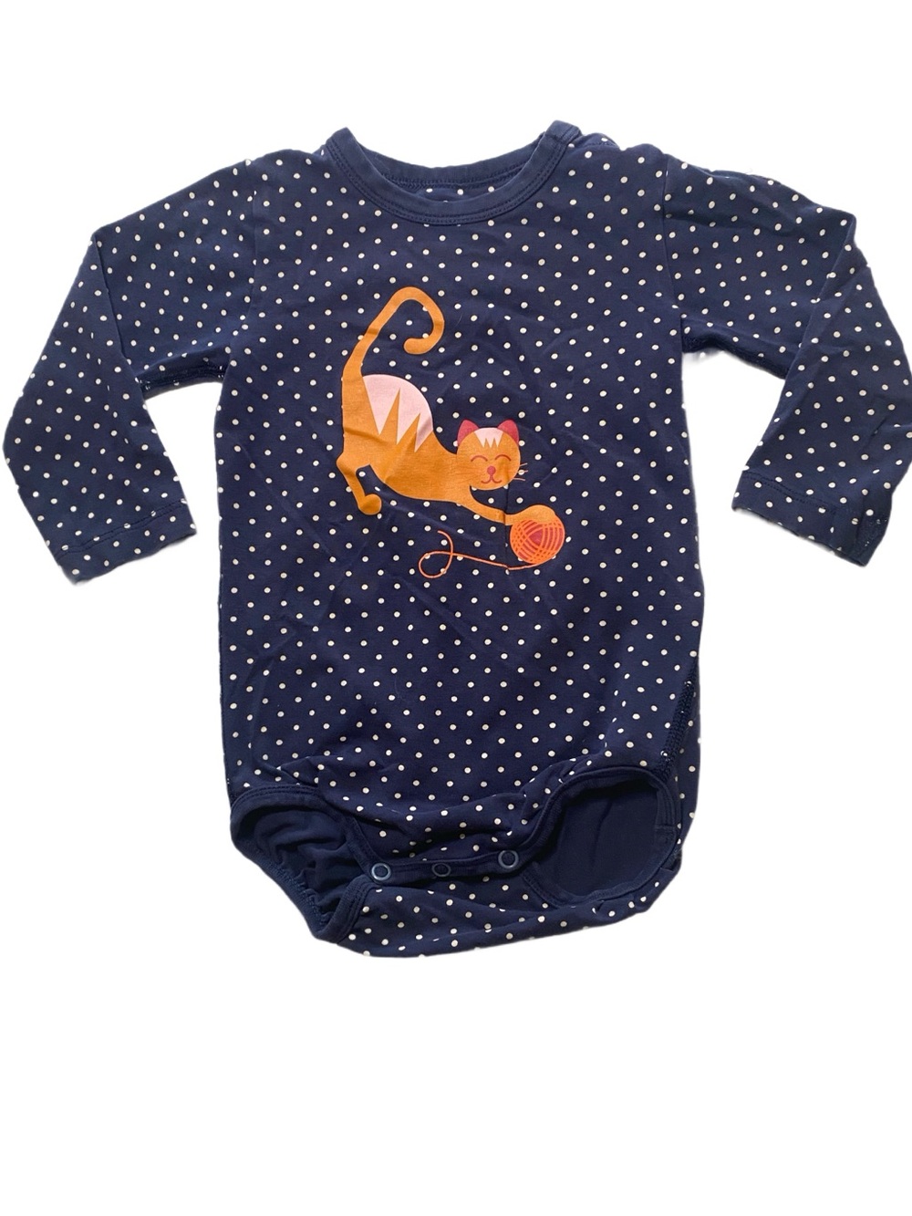 Polarn O. Pyret Navy Polka Dot One-Piece with Orange Cat